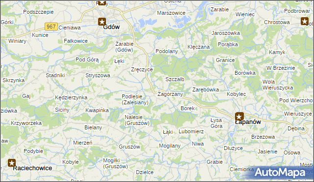 mapa Zagórzany gmina Gdów, Zagórzany gmina Gdów na mapie Targeo