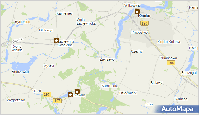 mapa Zakrzewo gmina Kłecko, Zakrzewo gmina Kłecko na mapie Targeo