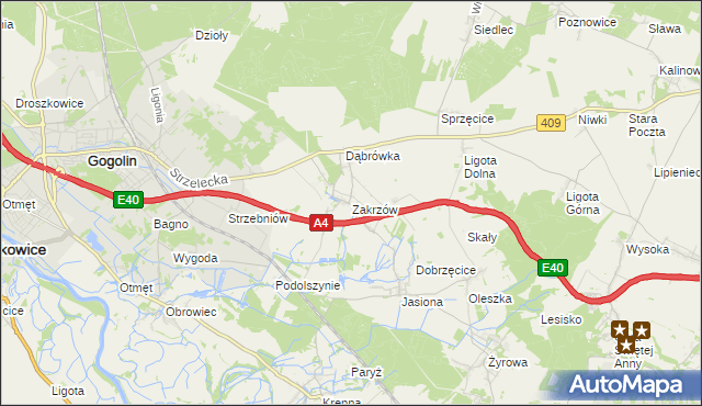 mapa Zakrzów gmina Gogolin, Zakrzów gmina Gogolin na mapie Targeo