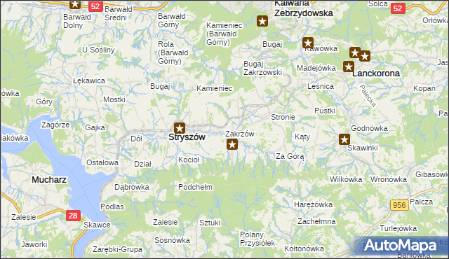 mapa Zakrzów gmina Stryszów, Zakrzów gmina Stryszów na mapie Targeo