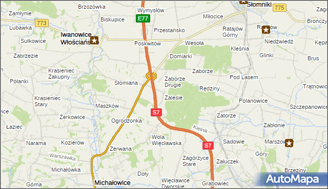 mapa Zalesie gmina Iwanowice, Zalesie gmina Iwanowice na mapie Targeo