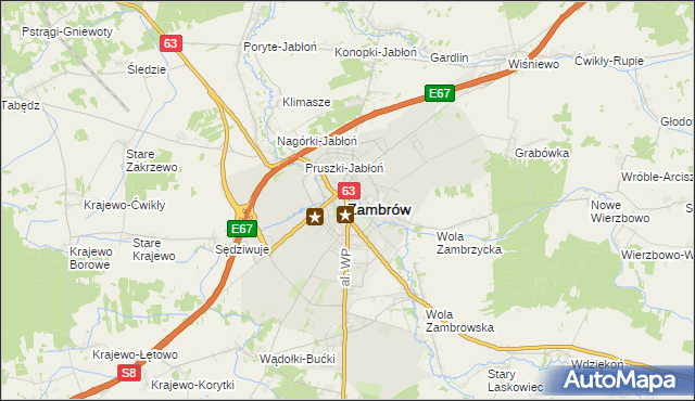 mapa Zambrów, Zambrów na mapie Targeo