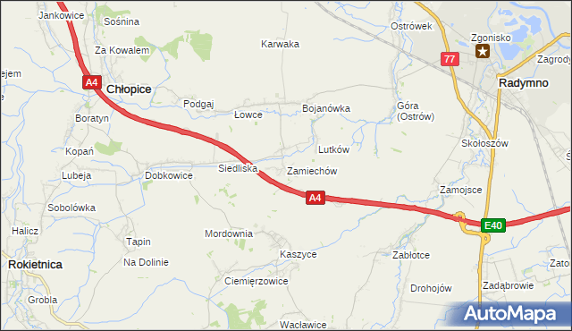 mapa Zamiechów, Zamiechów na mapie Targeo