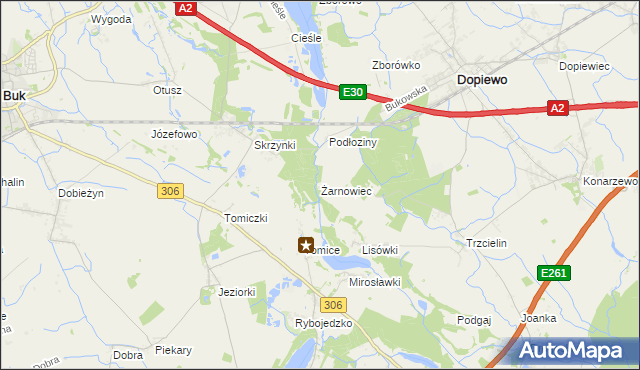 mapa Żarnowiec gmina Dopiewo, Żarnowiec gmina Dopiewo na mapie Targeo