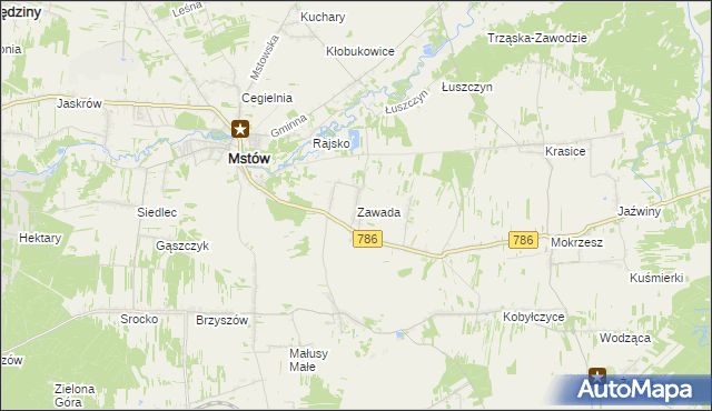 mapa Zawada gmina Mstów, Zawada gmina Mstów na mapie Targeo
