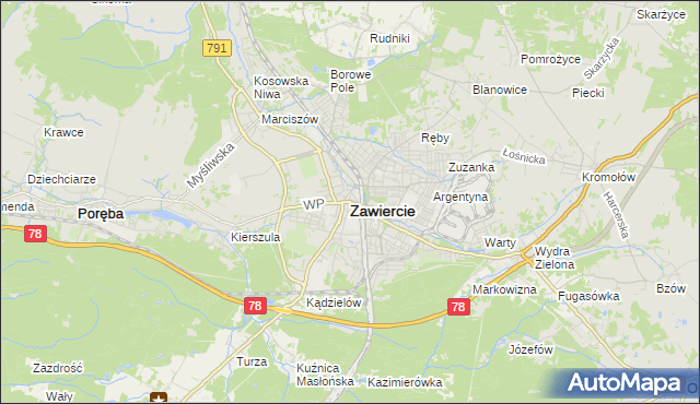 mapa Zawiercie, Zawiercie na mapie Targeo