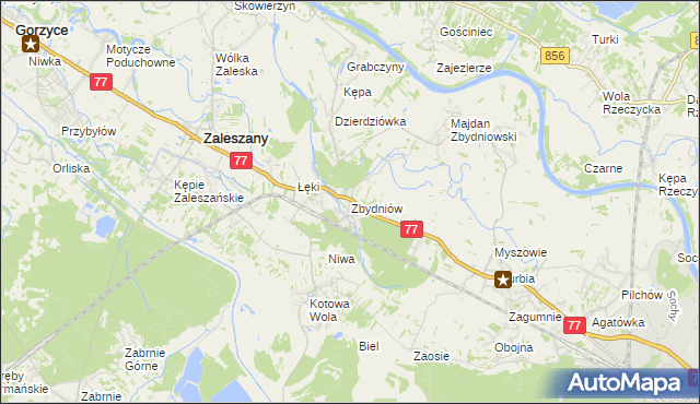 mapa Zbydniów gmina Zaleszany, Zbydniów gmina Zaleszany na mapie Targeo