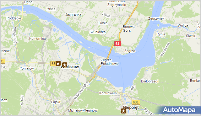 mapa Zegrze Południowe, Zegrze Południowe na mapie Targeo