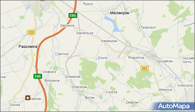 mapa Zimnik gmina Mściwojów, Zimnik gmina Mściwojów na mapie Targeo