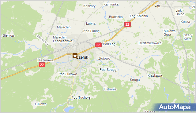 mapa Złotowo gmina Czersk, Złotowo gmina Czersk na mapie Targeo