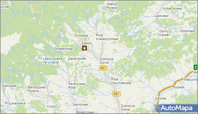 mapa Zubrzyca Górna, Zubrzyca Górna na mapie Targeo