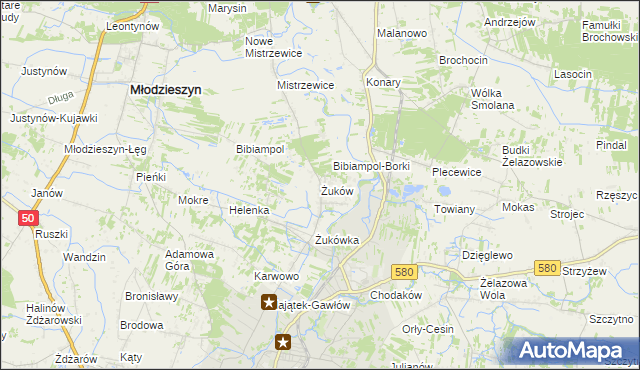 mapa Żuków gmina Sochaczew, Żuków gmina Sochaczew na mapie Targeo