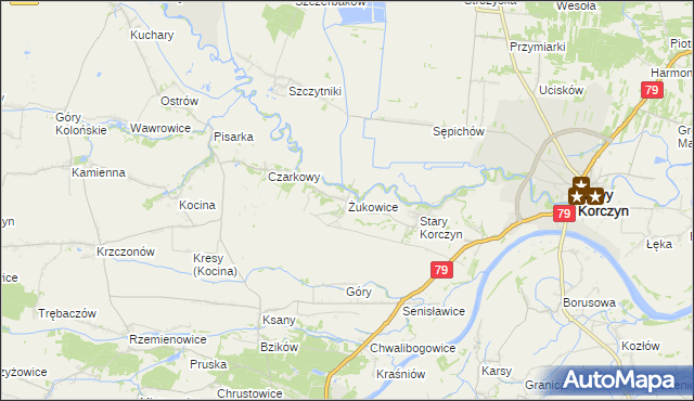 mapa Żukowice gmina Nowy Korczyn, Żukowice gmina Nowy Korczyn na mapie Targeo