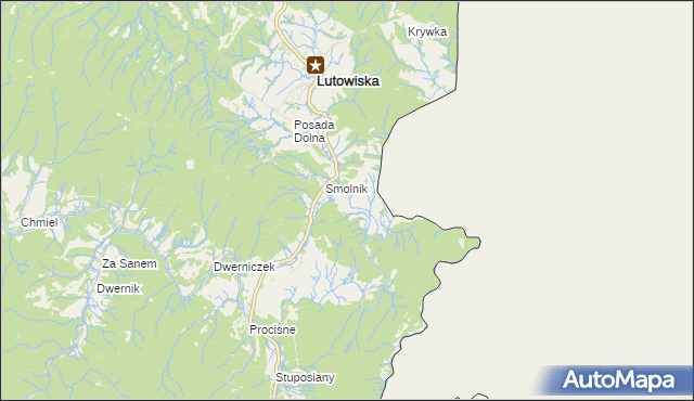 mapa Żurawin gmina Lutowiska, Żurawin gmina Lutowiska na mapie Targeo