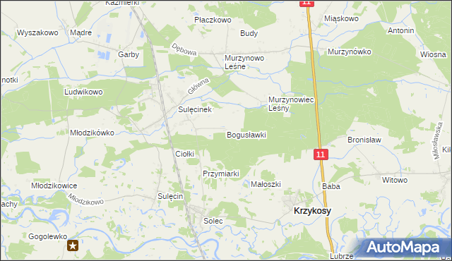 mapa Bogusławki gmina Krzykosy, Bogusławki gmina Krzykosy na mapie Targeo