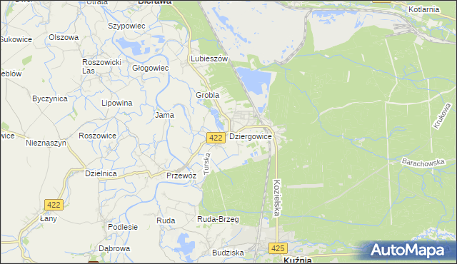 mapa Dziergowice, Dziergowice na mapie Targeo