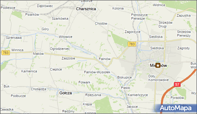 mapa Falniów, Falniów na mapie Targeo
