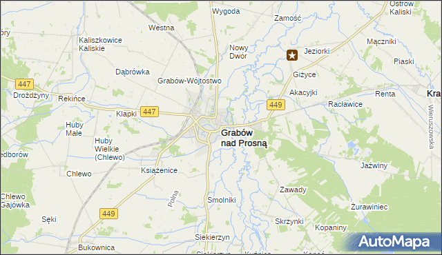 mapa Grabów nad Prosną, Grabów nad Prosną na mapie Targeo