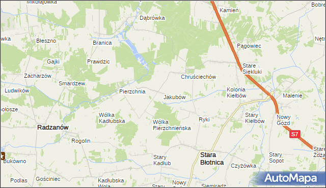 mapa Jakubów gmina Stara Błotnica, Jakubów gmina Stara Błotnica na mapie Targeo