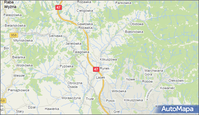 mapa Klikuszowa, Klikuszowa na mapie Targeo