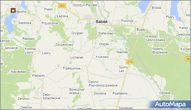 mapa Krukowo gmina Babiak, Krukowo gmina Babiak na mapie Targeo