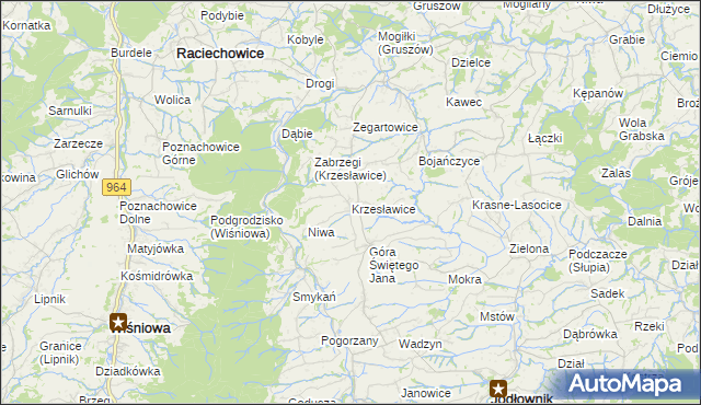 mapa Krzesławice gmina Raciechowice, Krzesławice gmina Raciechowice na mapie Targeo