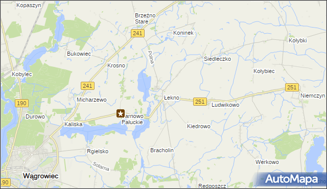mapa Łekno gmina Wągrowiec, Łekno gmina Wągrowiec na mapie Targeo