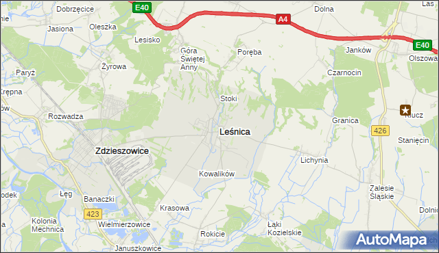 mapa Leśnica powiat strzelecki, Leśnica powiat strzelecki na mapie Targeo
