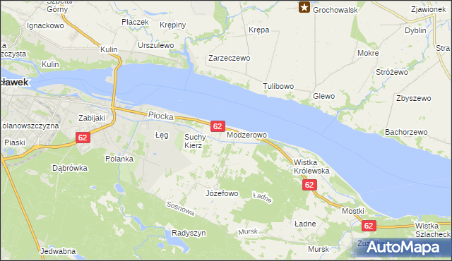 mapa Modzerowo gmina Włocławek, Modzerowo gmina Włocławek na mapie Targeo