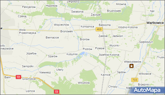 mapa Piotrów gmina Poddębice, Piotrów gmina Poddębice na mapie Targeo