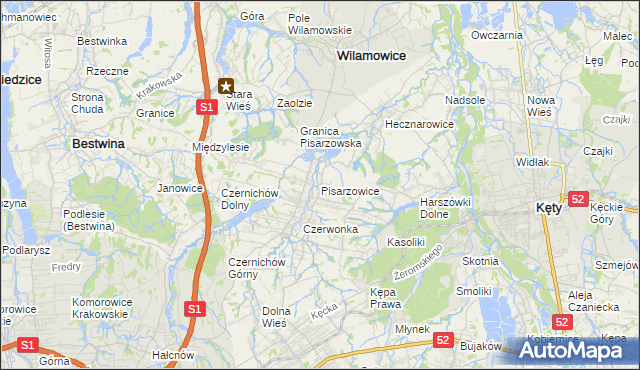 mapa Pisarzowice gmina Wilamowice, Pisarzowice gmina Wilamowice na mapie Targeo