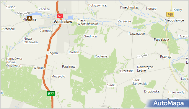 mapa Podlesie gmina Wodzisław, Podlesie gmina Wodzisław na mapie Targeo