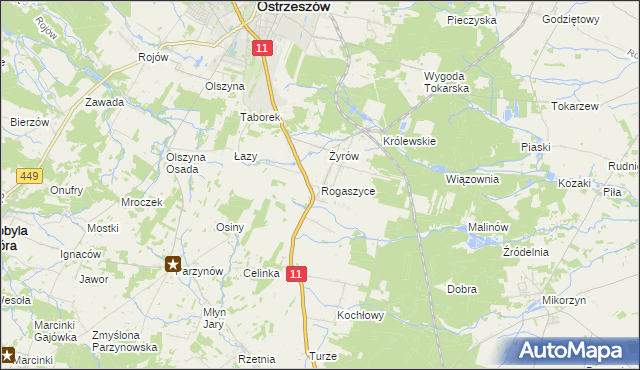 mapa Rogaszyce gmina Ostrzeszów, Rogaszyce gmina Ostrzeszów na mapie Targeo