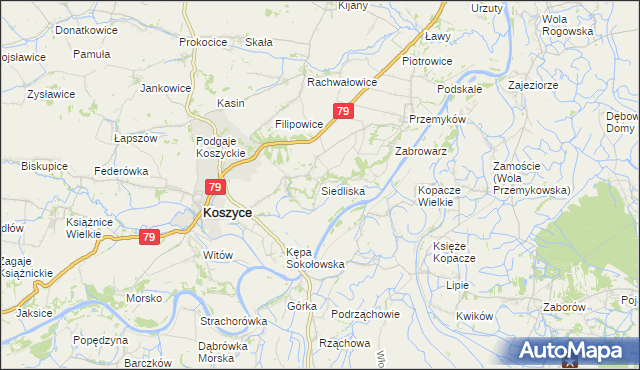 mapa Siedliska gmina Koszyce, Siedliska gmina Koszyce na mapie Targeo