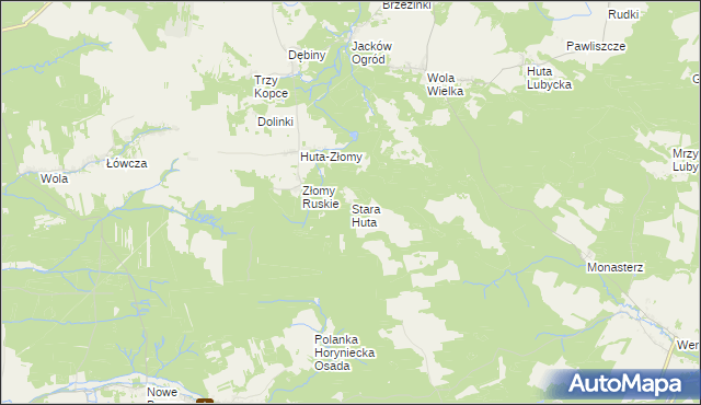 mapa Stara Huta gmina Narol, Stara Huta gmina Narol na mapie Targeo