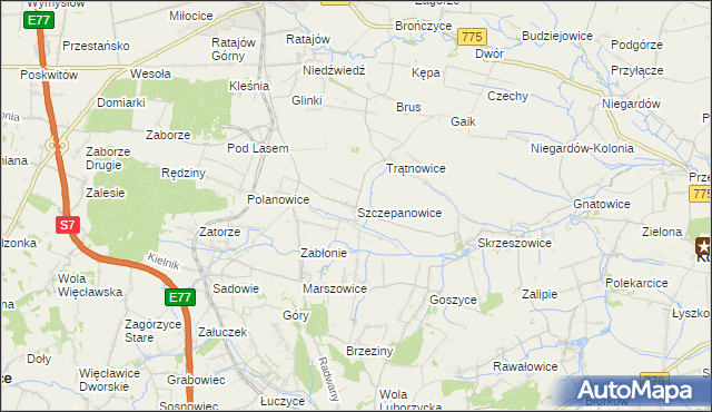 mapa Szczepanowice gmina Słomniki, Szczepanowice gmina Słomniki na mapie Targeo