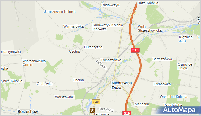 mapa Tomaszówka gmina Niedrzwica Duża, Tomaszówka gmina Niedrzwica Duża na mapie Targeo