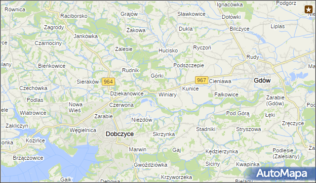 mapa Winiary gmina Gdów, Winiary gmina Gdów na mapie Targeo