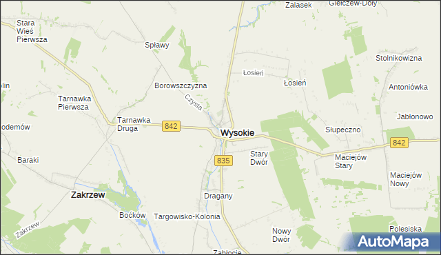 mapa Wysokie powiat lubelski, Wysokie powiat lubelski na mapie Targeo