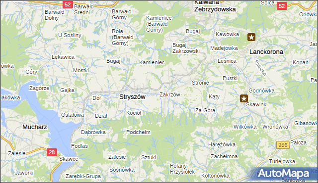 mapa Zakrzów gmina Stryszów, Zakrzów gmina Stryszów na mapie Targeo