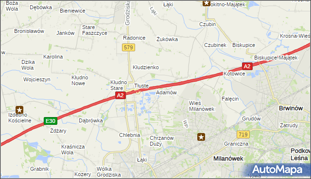 mapa Adamów gmina Grodzisk Mazowiecki, Adamów gmina Grodzisk Mazowiecki na mapie Targeo
