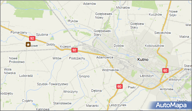 mapa Adamowice gmina Kutno, Adamowice gmina Kutno na mapie Targeo