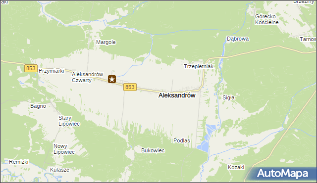 mapa Aleksandrów powiat biłgorajski, Aleksandrów powiat biłgorajski na mapie Targeo