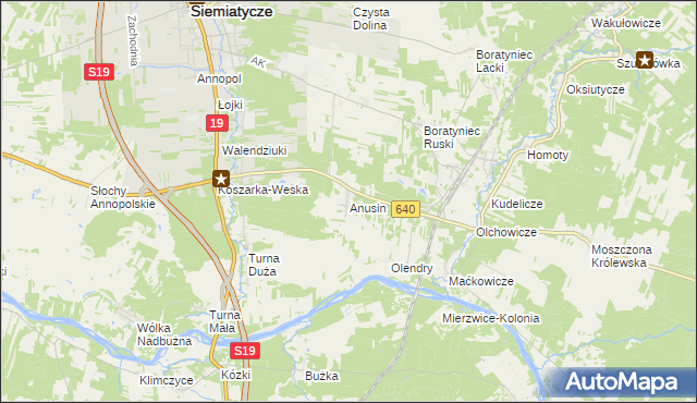 mapa Anusin gmina Siemiatycze, Anusin gmina Siemiatycze na mapie Targeo
