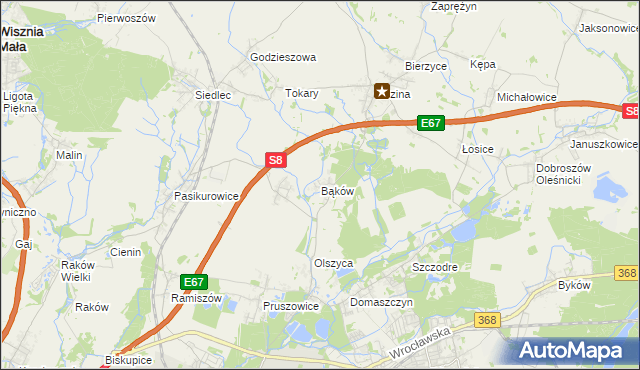 mapa Bąków gmina Długołęka, Bąków gmina Długołęka na mapie Targeo
