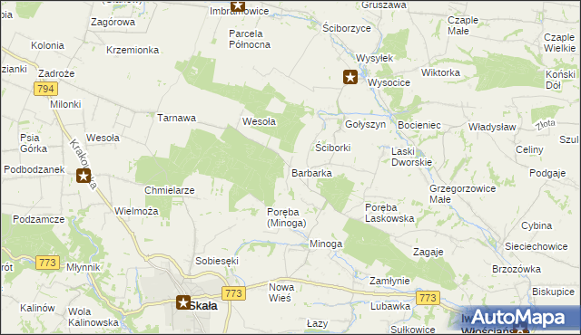 mapa Barbarka gmina Skała, Barbarka gmina Skała na mapie Targeo
