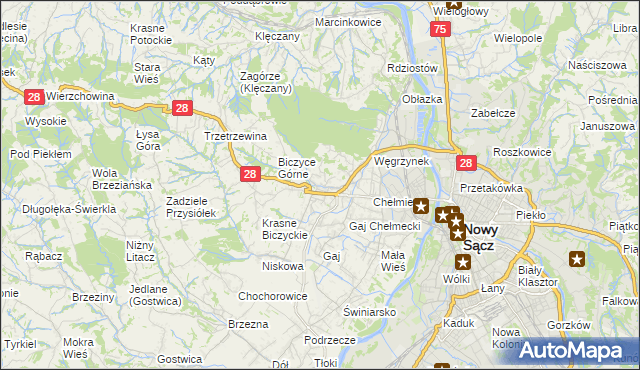 mapa Biczyce Dolne, Biczyce Dolne na mapie Targeo