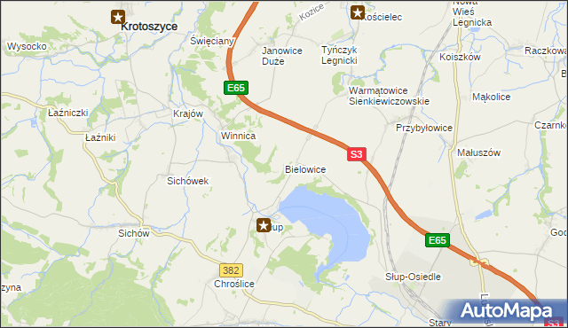 mapa Bielowice gmina Krotoszyce, Bielowice gmina Krotoszyce na mapie Targeo