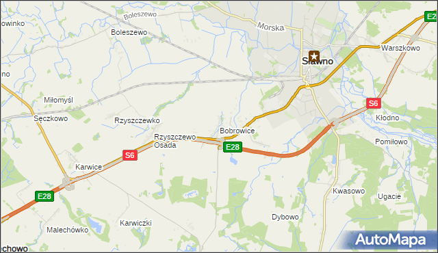 mapa Bobrowice gmina Sławno, Bobrowice gmina Sławno na mapie Targeo