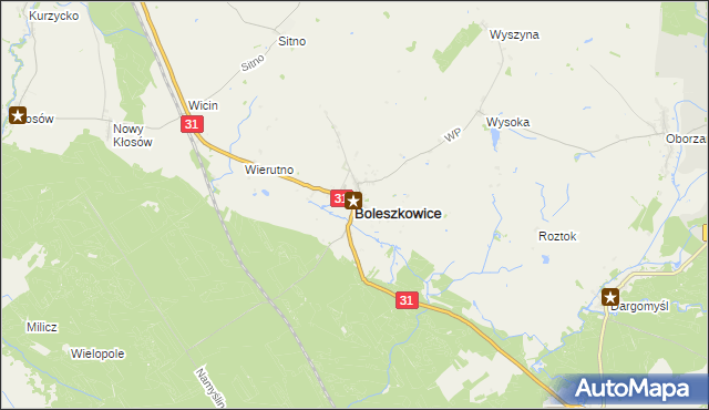 mapa Boleszkowice powiat myśliborski, Boleszkowice powiat myśliborski na mapie Targeo